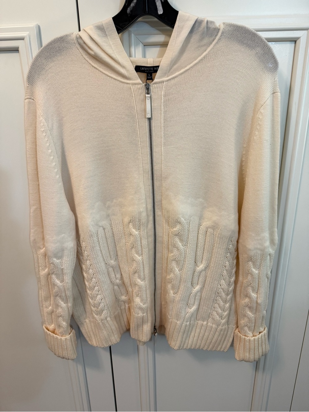 Lafayette 148 New York Ivory Cable-Knit Zip Hoodie NWT